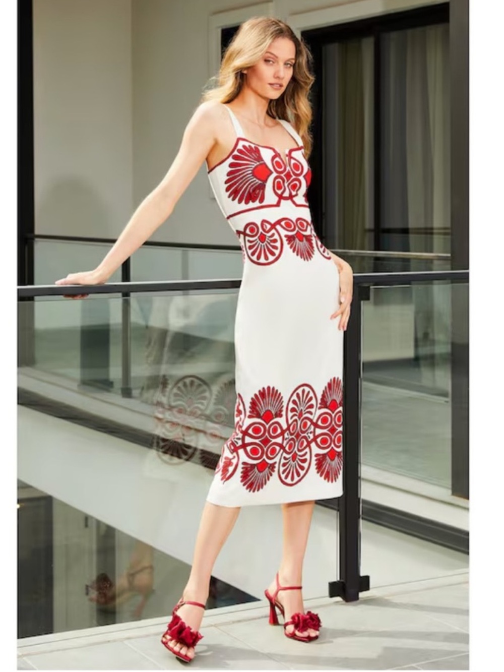Antonio Melani Penelope Linen Blend Scroll Print Midi Dress Size 4 NWT